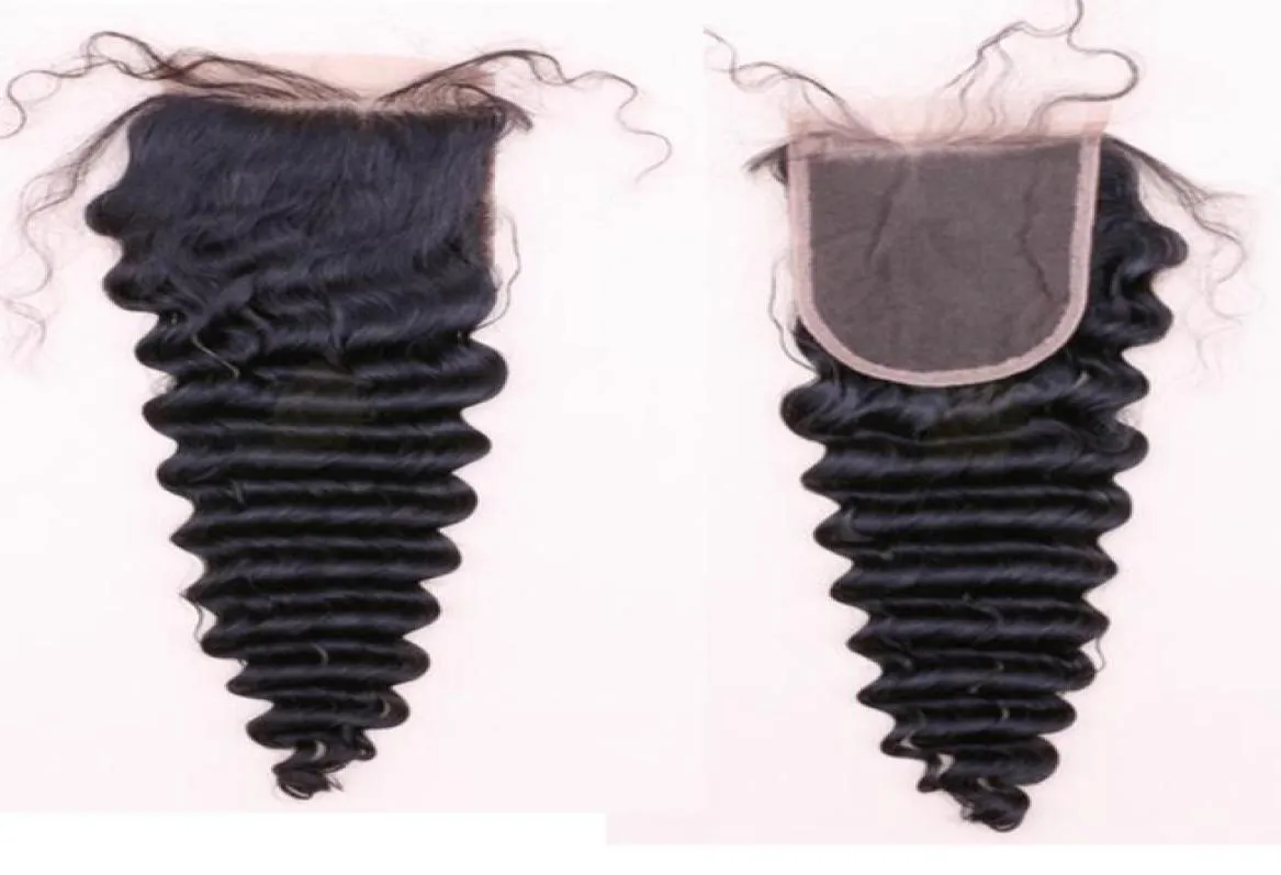 10A Grade vague profonde vierge Remy cheveux humains paquets partie partie centrale fermetures de dentelle tissages de cheveux avec fermeture de dentelle 3349843