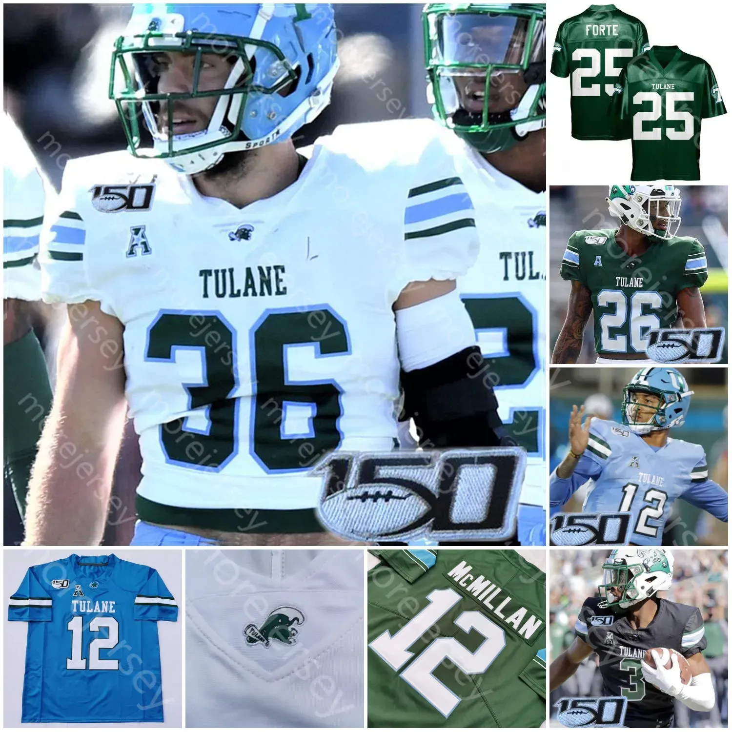 Aangepaste Tulane Green Wave voetbalshirt NCAA College Carroll Howard James Ramsey J.P. Losman Spears Jha'Quan Jackson Daniels monster Anderso