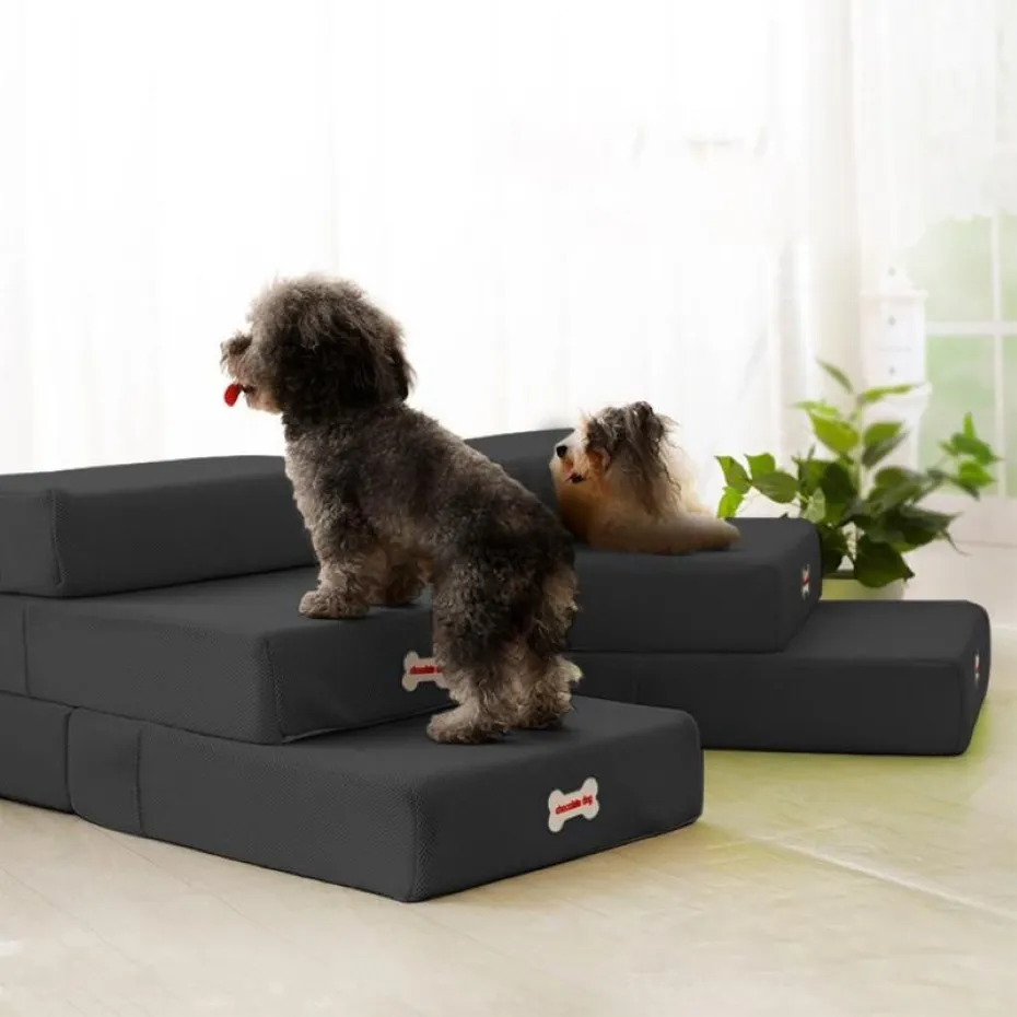 猫のベッド家具犬用通気性メッシュ折りたたみ式パッド入りペット階段分離可能ベッドランプ2ステップ頑丈なビルド245p