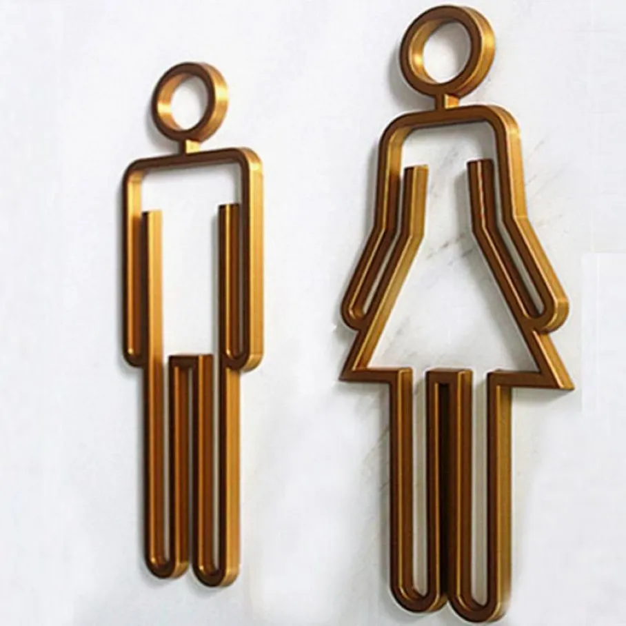 Acryl-WC-Symbol, selbstklebende Rückseite, Badezimmer-Türschild für El, Büro, Zuhause, Restaurant, Gold, andere Hardware255Q