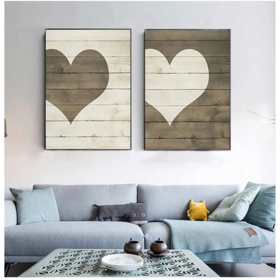 Paintings Farmhouse Heart Print Wooden Sign Wall Art Canvas Painting Decor Valentine's Day Posters Prints Pictures267G