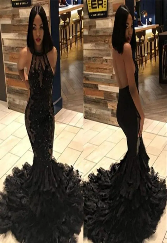 Black Color Prom Dresses 2019 South African Black Girls Halter Neck Applique Holidays Graduation Wear Evening Party Gowns Plus SIZ2908327