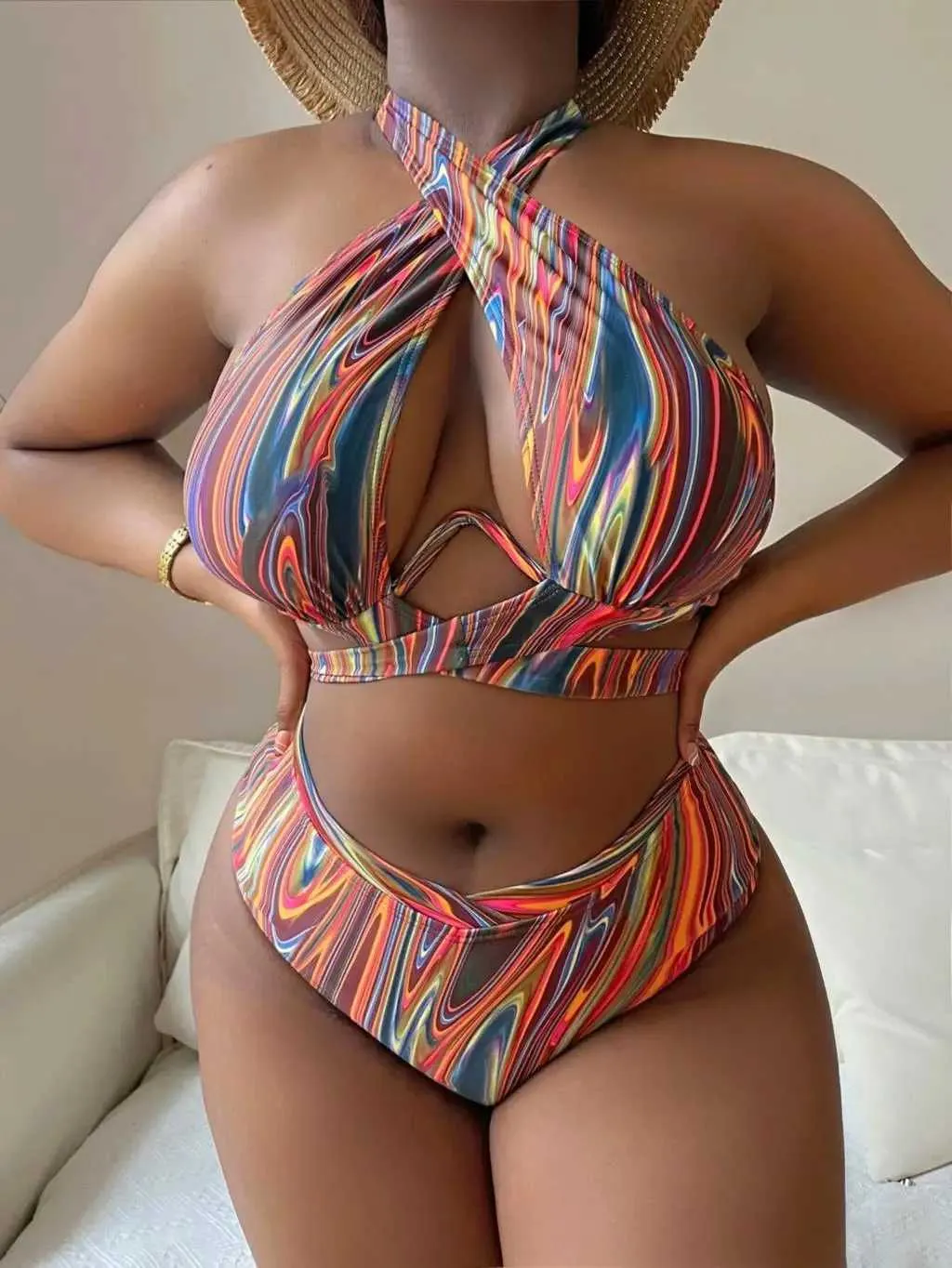 Swim wear 2024 impresso maiô em biquíni push up feminino plus size maiô esportes aquáticos 240311