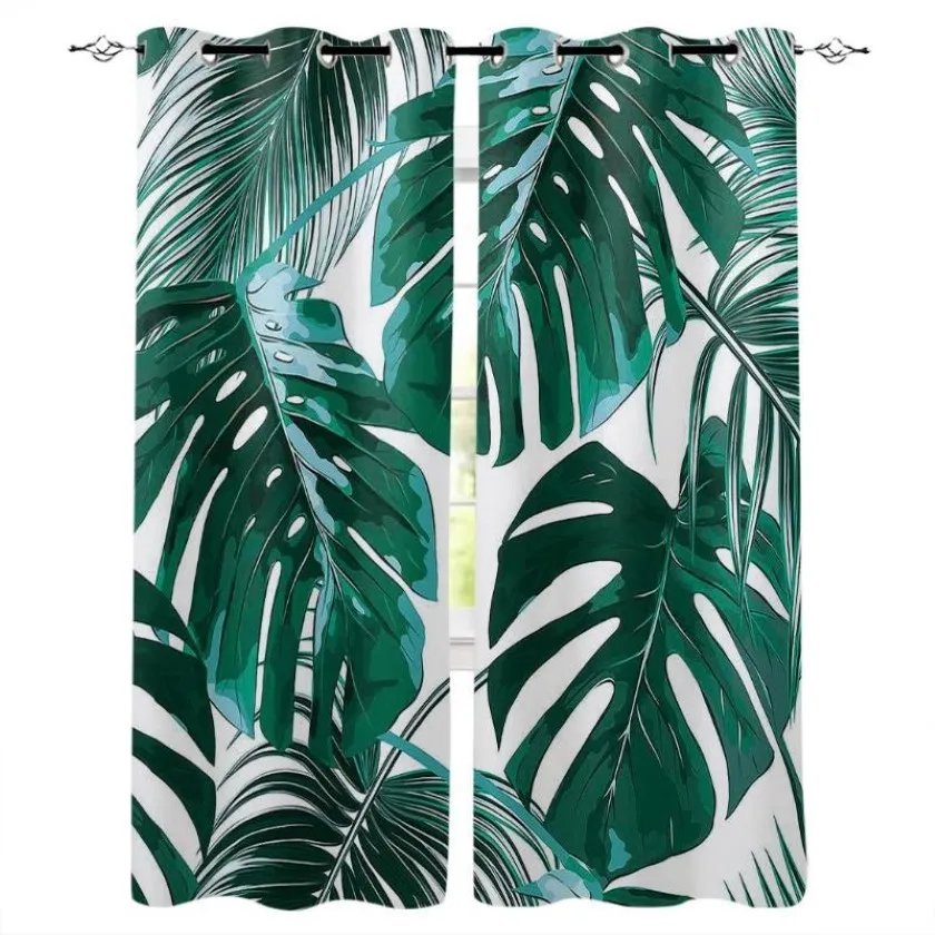 Curtain & Drapes Palm Leaves Green Tropical Plant Curtains For Room Window Kids Bedroom Living Treatment227G