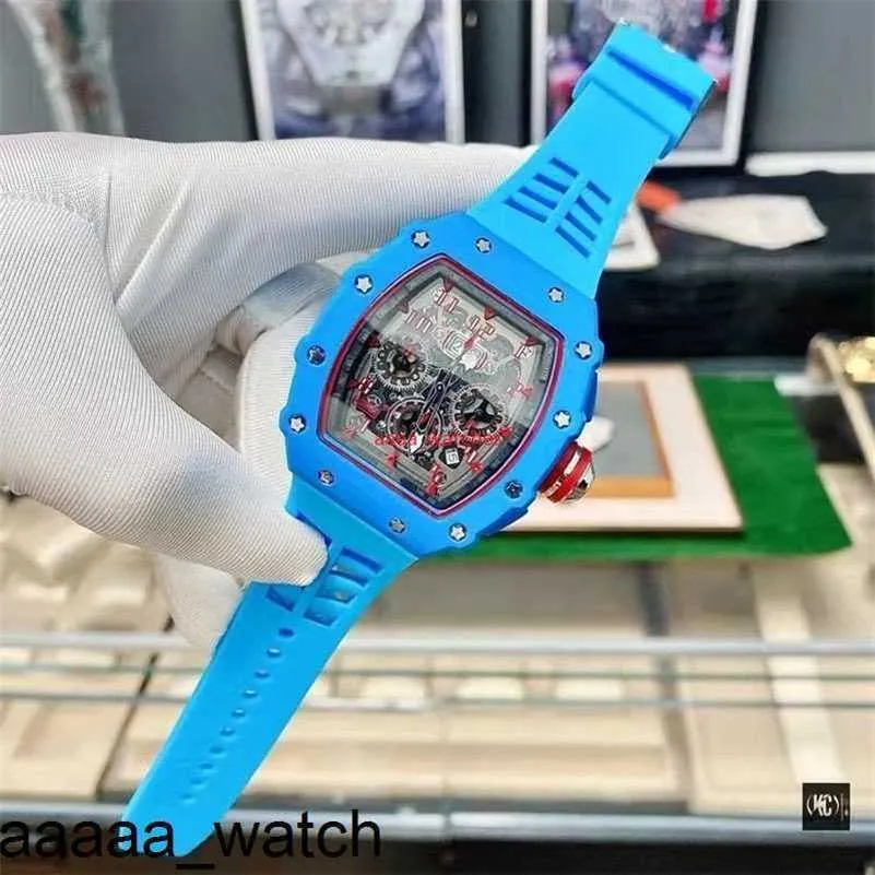 Ontwerper RicharMill Functioneel horloge Volledige herenhorloges Automatische horloges Zwart Blauwe kleur Lichtgevende kalender 43 mm wijzerplaat Siliconen band Man Kis Zwitserse ZF-factor