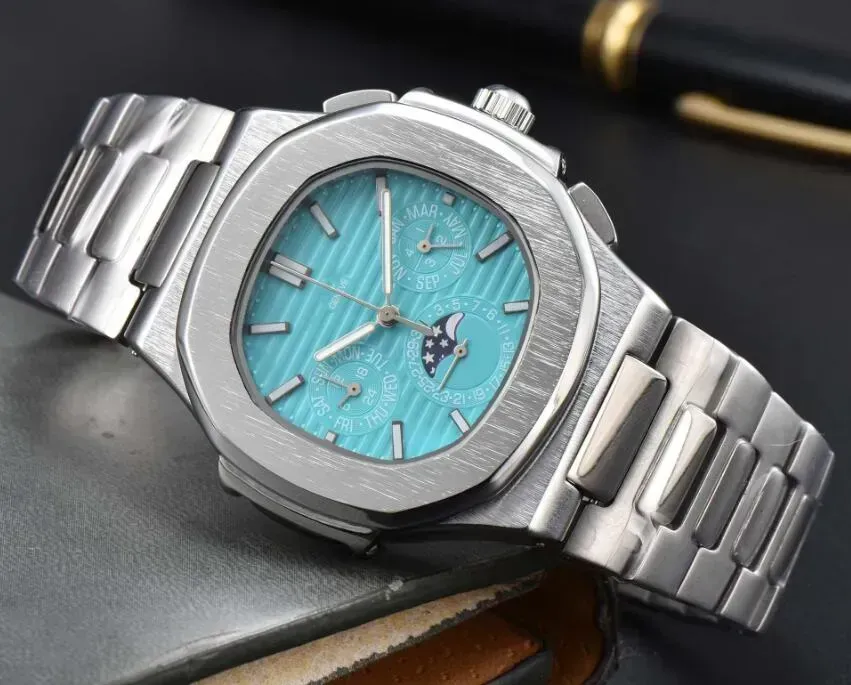 2023 novos relógios de pulso masculinos da série 5740, relógios mecânicos automáticos masculinos, relógios de luxo, mostrador marrom, pulseira de aço inoxidável de ouro rosa