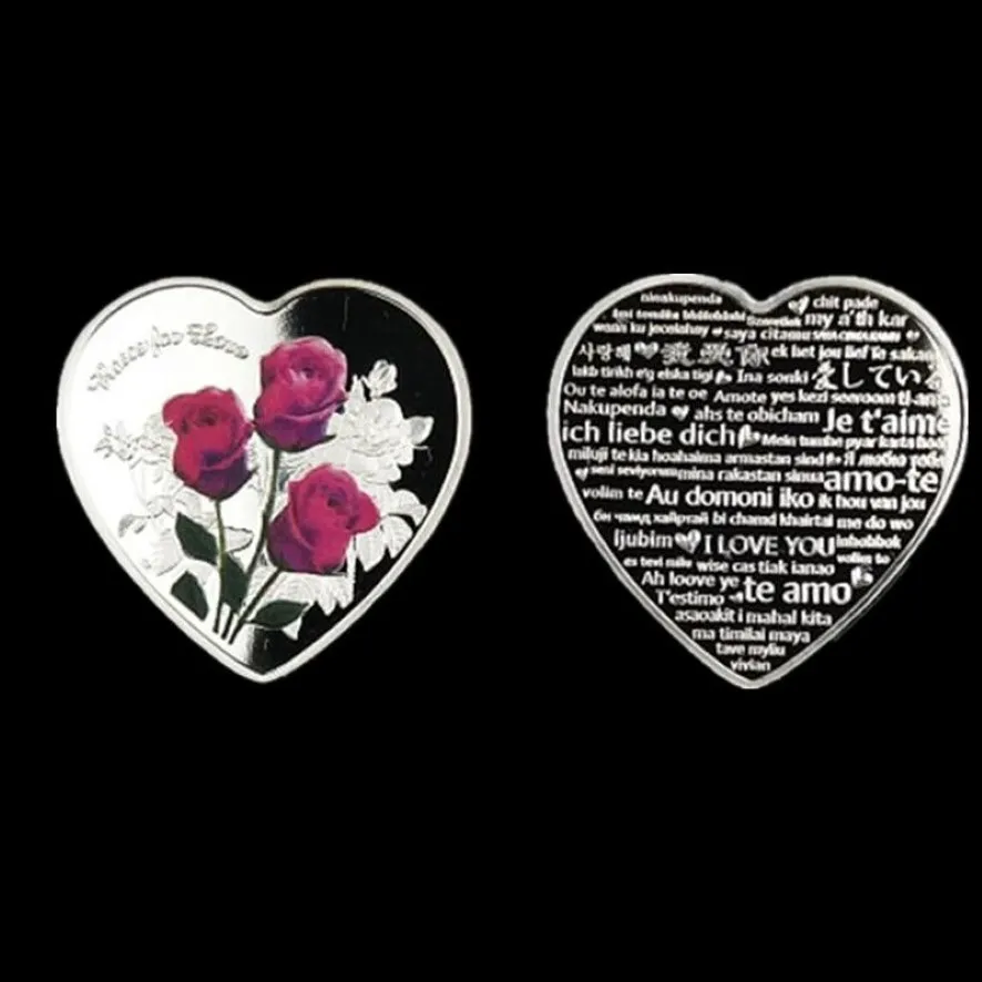 10 pezzi Non magnetici The 2019 Forever love rosa a forma di cuore Distintivo regalo per amante placcato argento 40 mm souvenir decorazione commemorativa287b