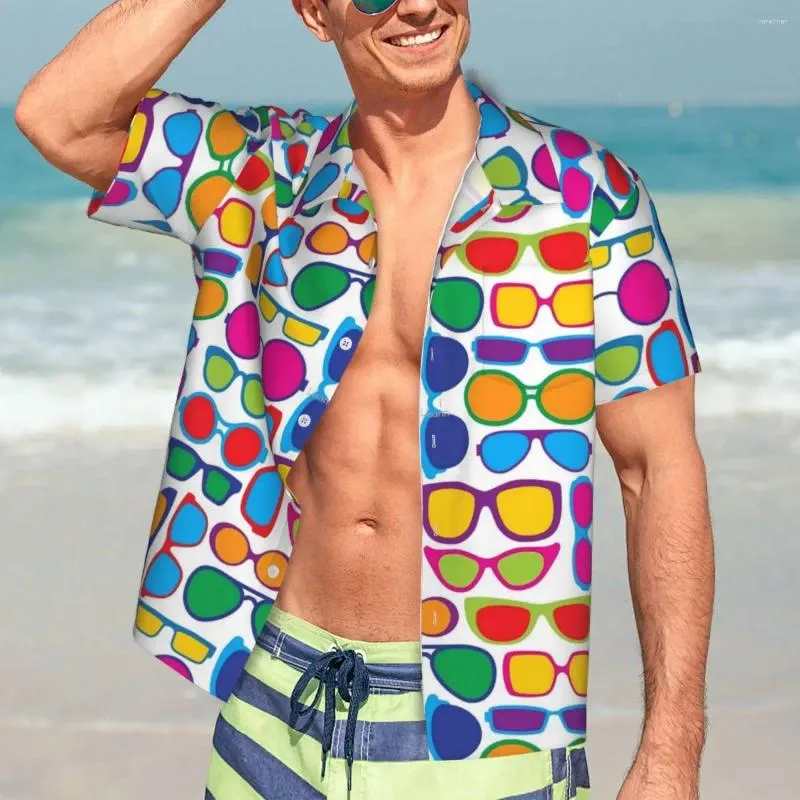 Chemises décontractées pour hommes Lunettes colorées Chemise hawaïenne Mâle Plage Lunettes drôles Manches courtes Style de rue Vintage Blouses surdimensionnées
