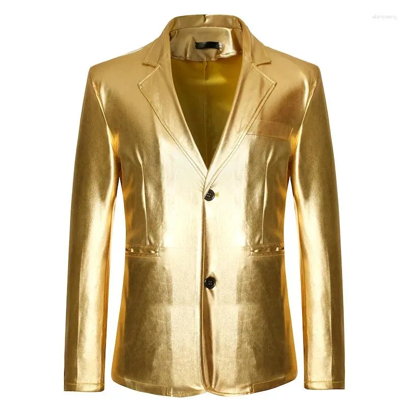 Männer Anzüge Shiny Gold Metallic Blazer Männer 2024 Mode Marke Slim Fit Herren Jacke Party Nachtclub Prom Bühne Sängerin kostüm Homme