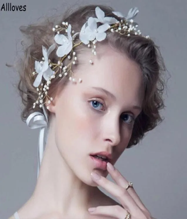 Blanc 3D fleurs faites à la main coiffes de mariée coiffure Boho couronnes florales bandeaux femmes diadèmes perles bandeau de mariage mariée Hai3538145