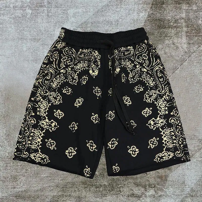 Shorts pour hommes Noir Vintage Paisley Imprimer Hommes Respirant Imprimé Sweatpant Social Club Tenues