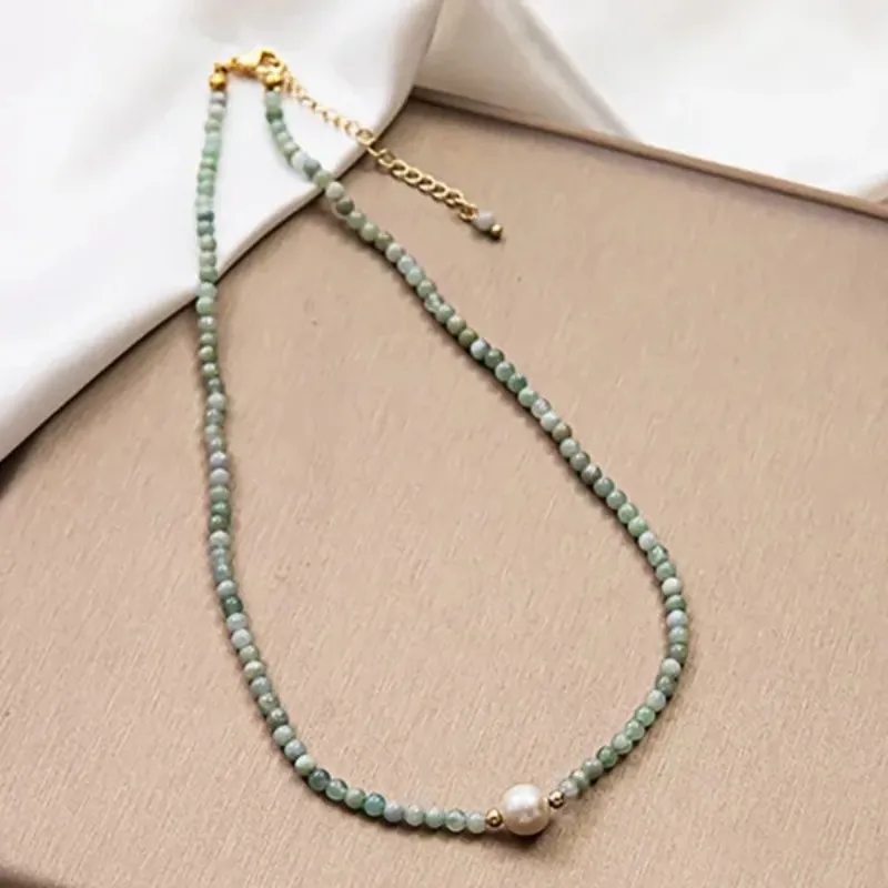 Natürliche Stein burmesische Jade Halskette Süßwasser Perle Anhänger Halsband Perlen Halsketten für Frauen Mode Schmuck