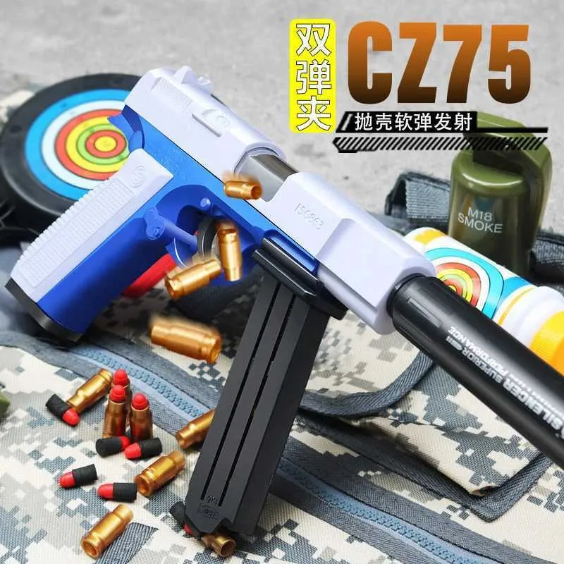 Gun Toys Gun Toys 2024 nouveau chargeur double CZ75 avec lanceur pistolet à balle molle 1911 pistolet jouet pour enfants jouets pour garçon pistolet magazine 2400308