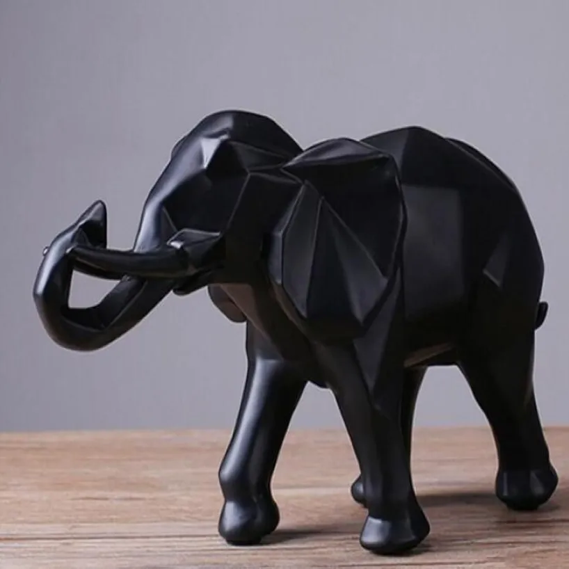 Moderna astratta statua di elefante nero ornamenti in resina accessori per la decorazione della casa regalo scultura geometrica di elefante in resina3429