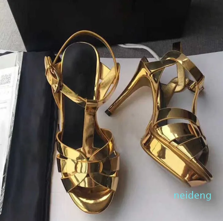 Tasarımcı Kadın Yüksek Topuklu Ayakkabı 10cm Parlak Metal Deri Lüks Elbise Deri Düğün Ayakkabıları 14cm