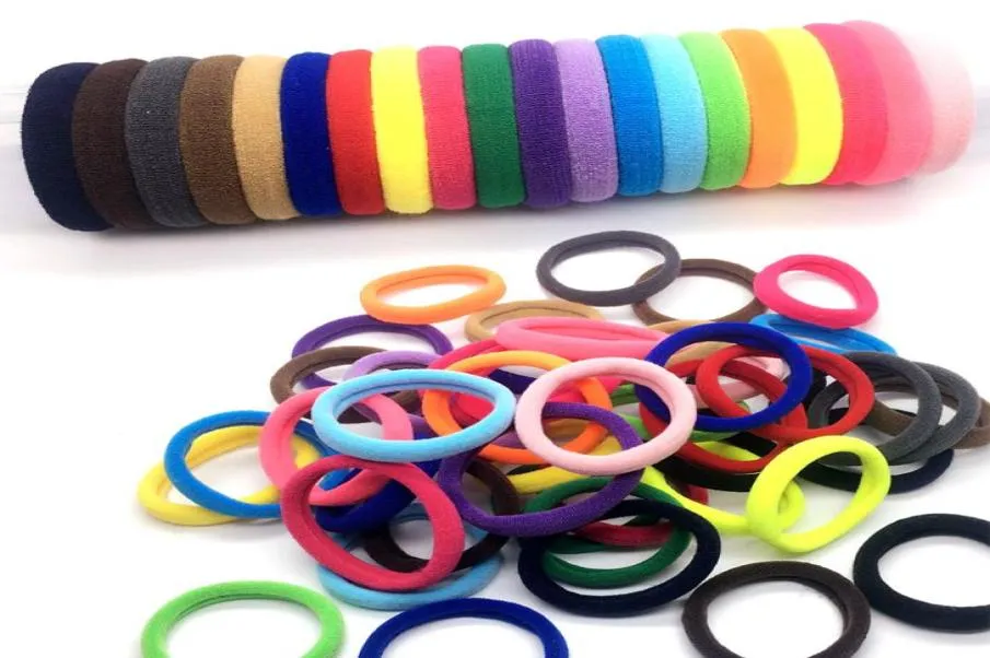 100pcslot Cute Girls Ponytail Holder High Elastic Nylon Hair Band Towel Ring Solid Hair Ties Rope Hairbands Kids Hair Accessories8905591