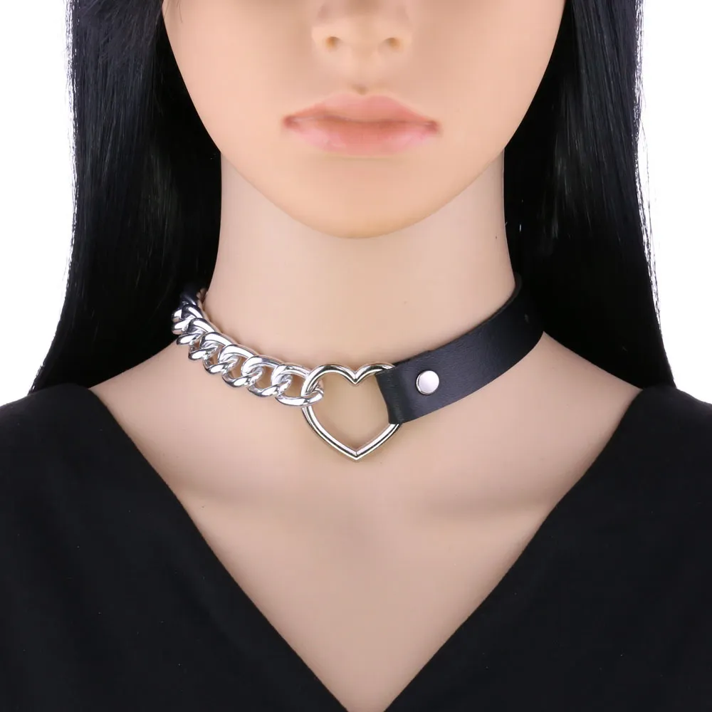 Harajuku Sexy Punk love Choker necklace Chains heart Collar Bondage Cosplay Goth Jewelry Women Gothic Necklaces