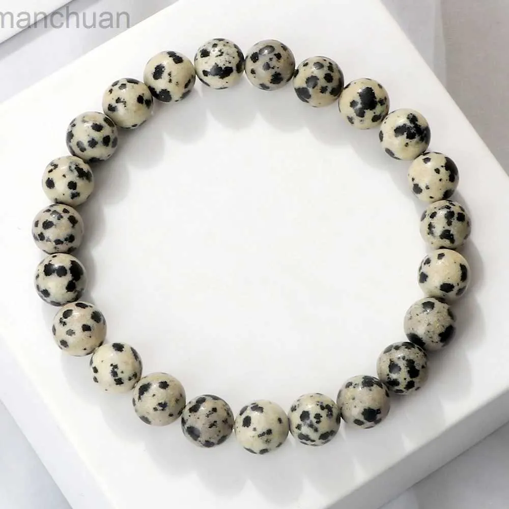 Bangle 4/6/8mm Natural Stone Bracelet Dalmation Black Speckle Beads Strand Bracelets Charm Braided Bangles for Women Men Jewelry Gifts ldd240312
