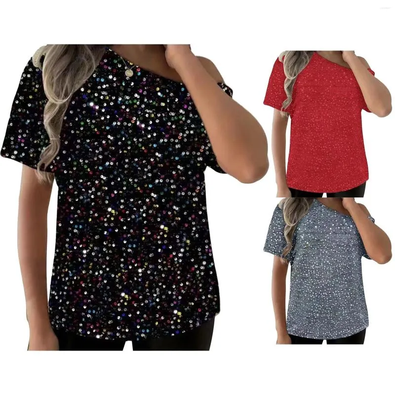 T-shirts à paillettes pour femmes, hauts à paillettes scintillantes, chemisiers décontractés à la mode, chemise ample à paillettes, fête en Club de vacances