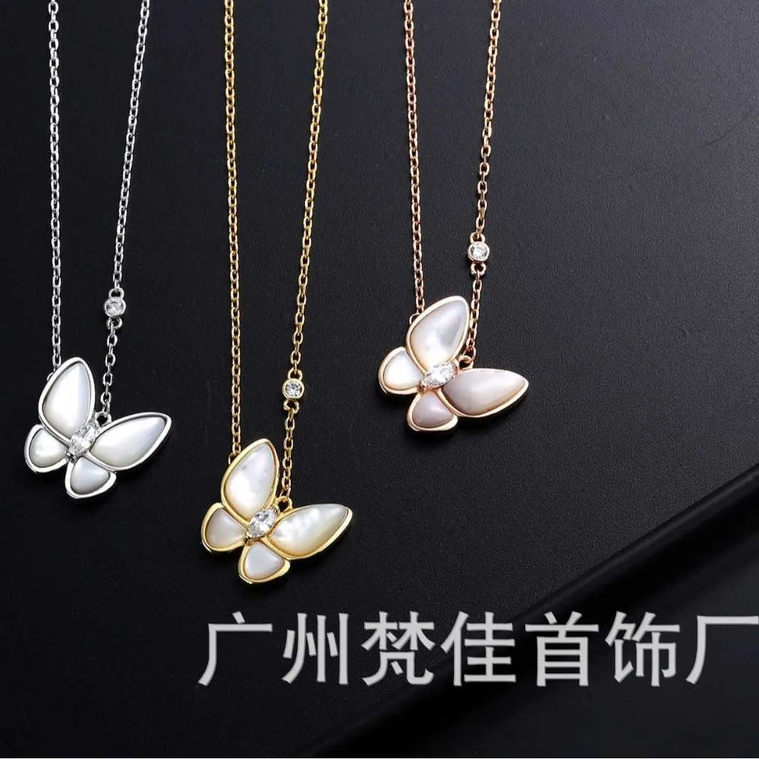 V Necklace High version s925 Silver Fan Family Butterfly White Fritillaria Necklace Korean Version Simple Fairy Clavicle Chain Pendant Special Live Broadcast