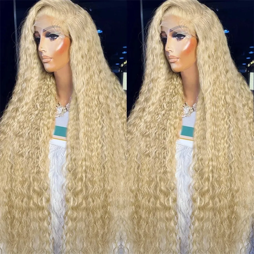 613 HD Lace Frontal Brontal 13x6 Prectedluced Blonde Wig 13x6 Wave Wave Curly Curly الملونة