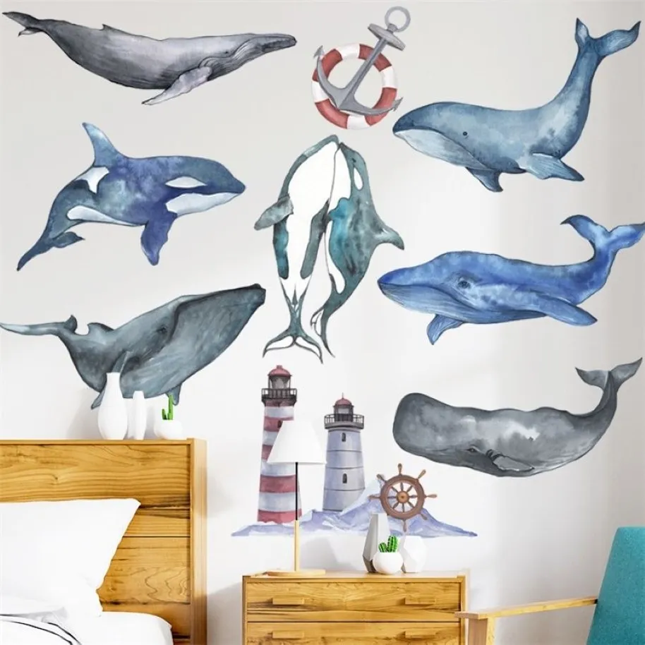 Whale Dolphin Wall Stickers for Kids room Kindergarten Bedroom Eco-friendly Vinyl Anchor Wall Decals Art DIY Home Decor 201201266c