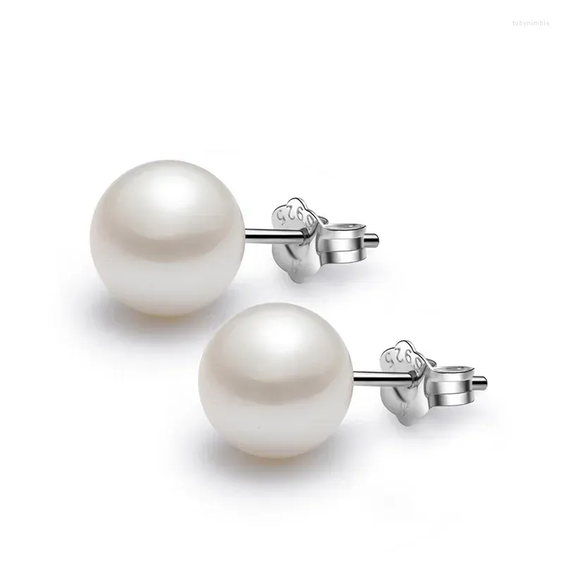 أقراط مسمار Diwenfu Real 925 sterling Silver Color 10mm Pearl for Women Engagement Jewelry Garnet arring Orecchini Gemstone