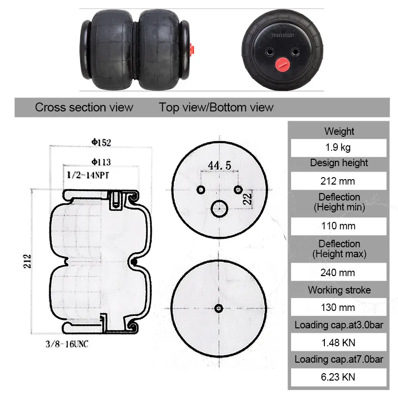 Suspension à ressorts pneumatiques oem2E2500 2500Ib, Port unique, 1/2 