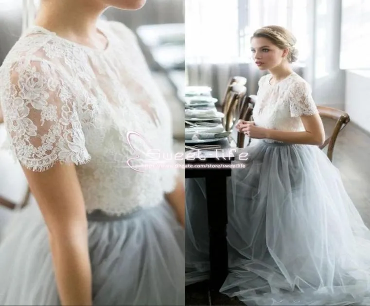 Pays pas cher deux pièces 2020 robes de demoiselle d'honneur pour les appliques de mariage longue tulle une ligne dentelle robe de soirée formelle modeste demoiselle d'honneur de Ho8608970