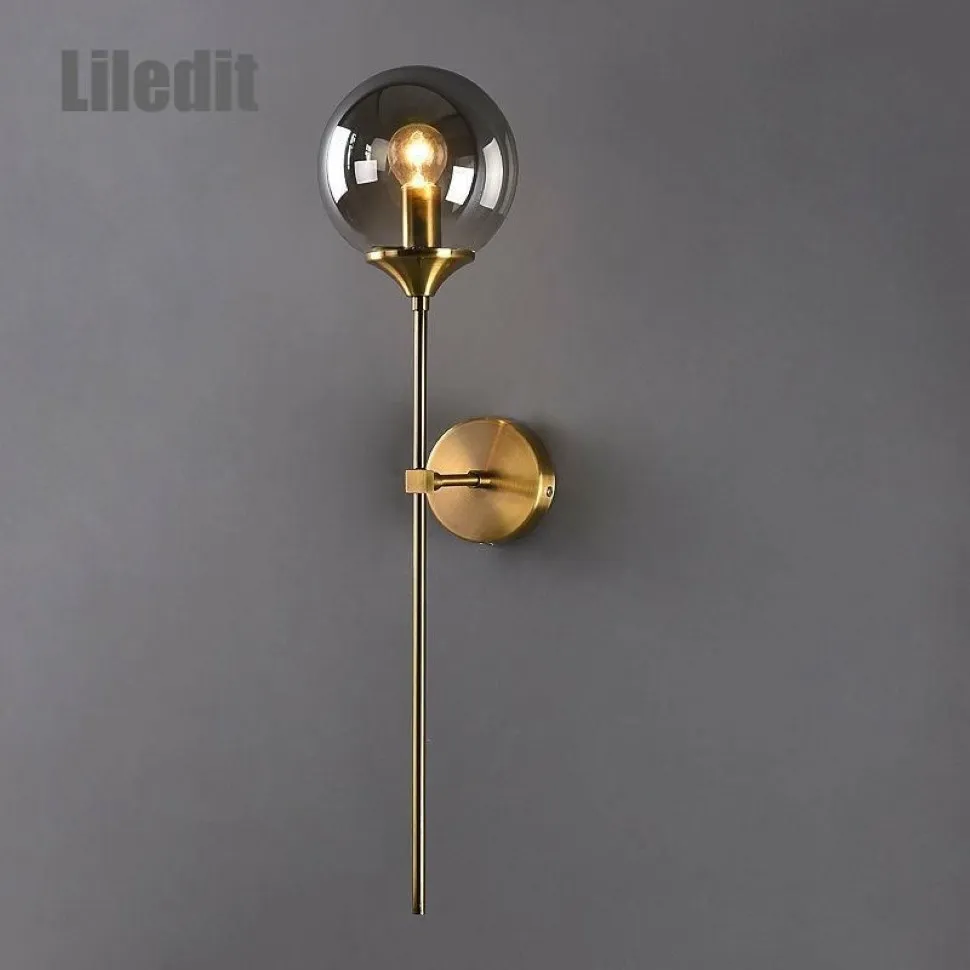 Lampa ścienna nowoczesna szklana gałka LED Nordic Golden Bedside salon korytarz domowy dekoracja tkanin oświetlenie metalowe światła 223i