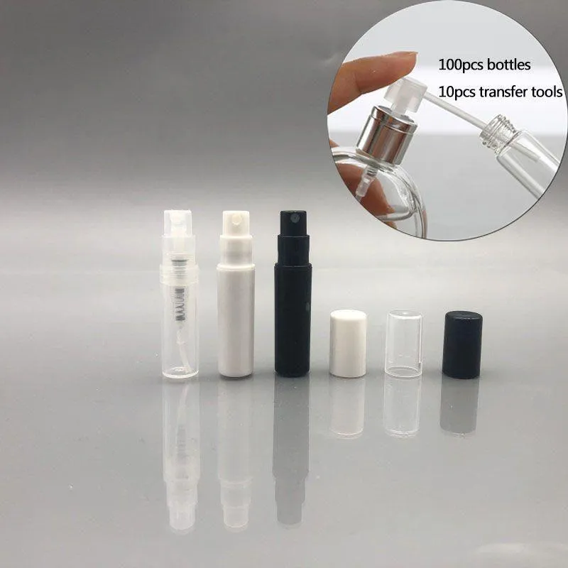 Plastikowe perfum spray pusta butelka 2 ml/2G napędzana próbka pojemnik kosmetyczny mini mały okrągły atomizer do skórki płyny miękka próbka qxnl