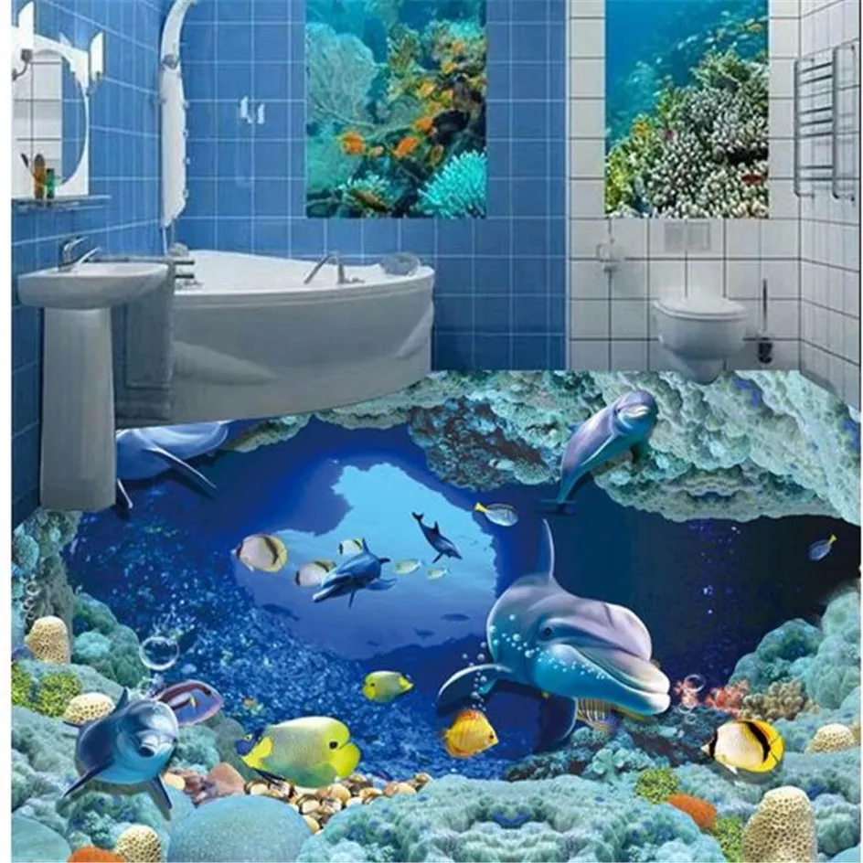 behang voor muren 3 d voor woonkamer Onderwaterwereld 3D badkamervloer 3d vloerschilderij wallpaper256e