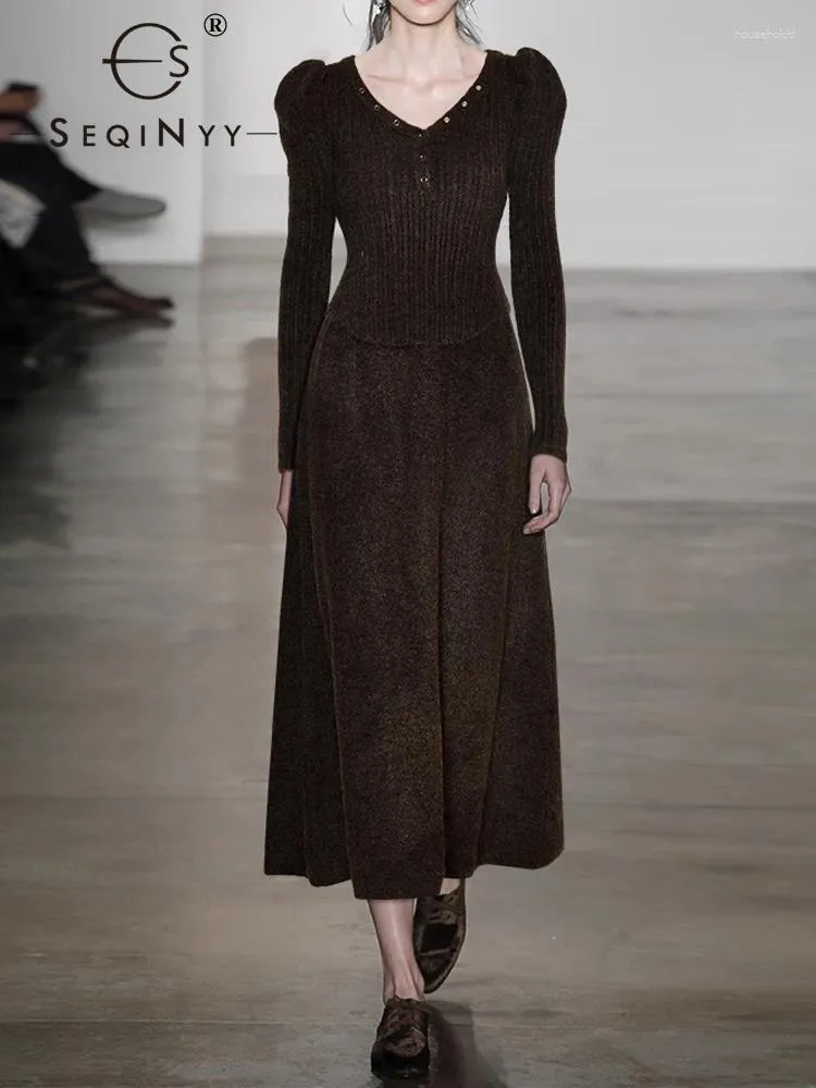 Robes de travail SEQINYY costume élégant printemps automne Design de mode femmes piste 80% laine haute qualité haut a-ligne jupe tricot décontracté