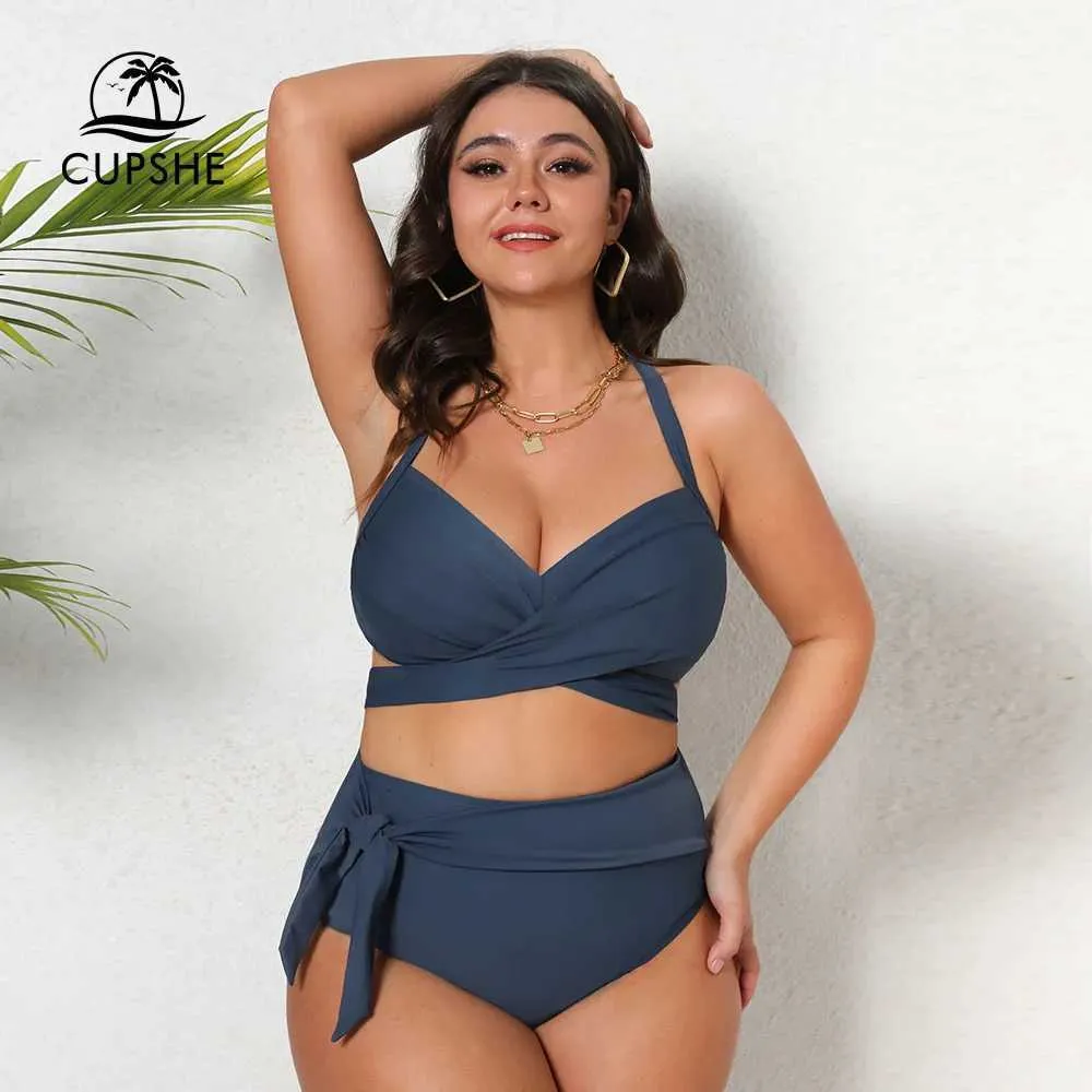 Costumi da bagno Coppa Plus Size Wrap Tie Bikini a vita alta per le donne Large Size 3XL Costumi da bagno a due pezzi 2024 Costumi da bagno da spiaggia Sport acquatici 240311