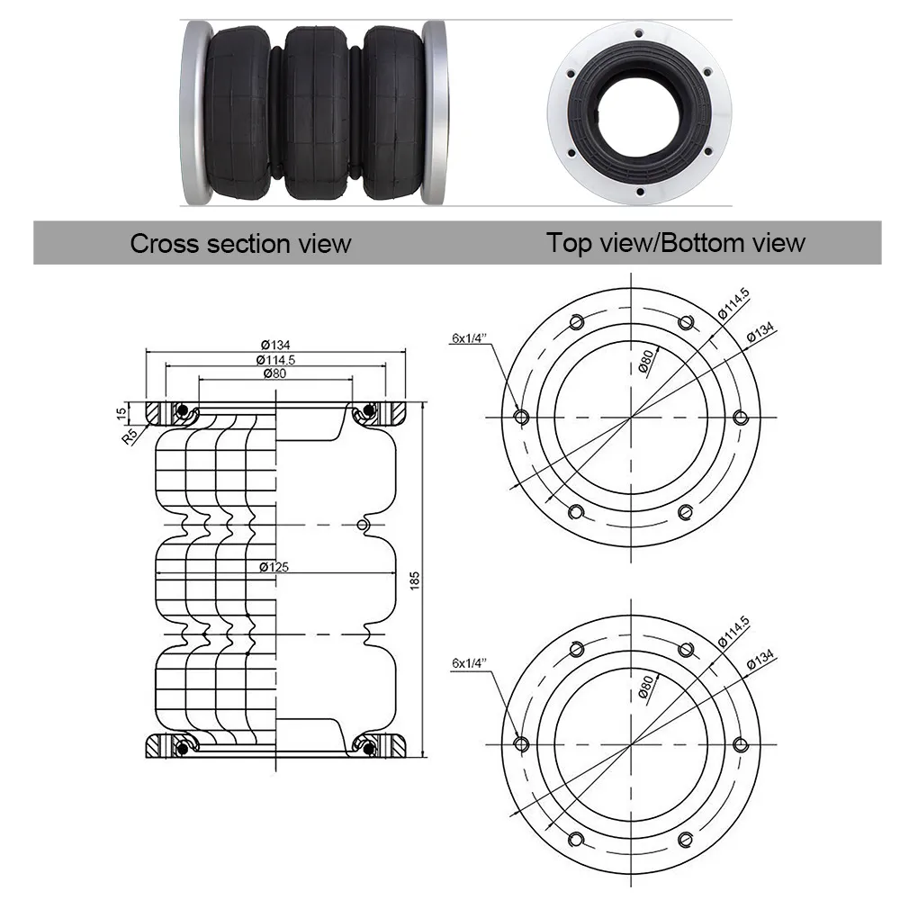 Universal Airbags Air Suspension Kit Bag Pneumatisk väska stötdämpare 3S2300F med aluminiumfläns