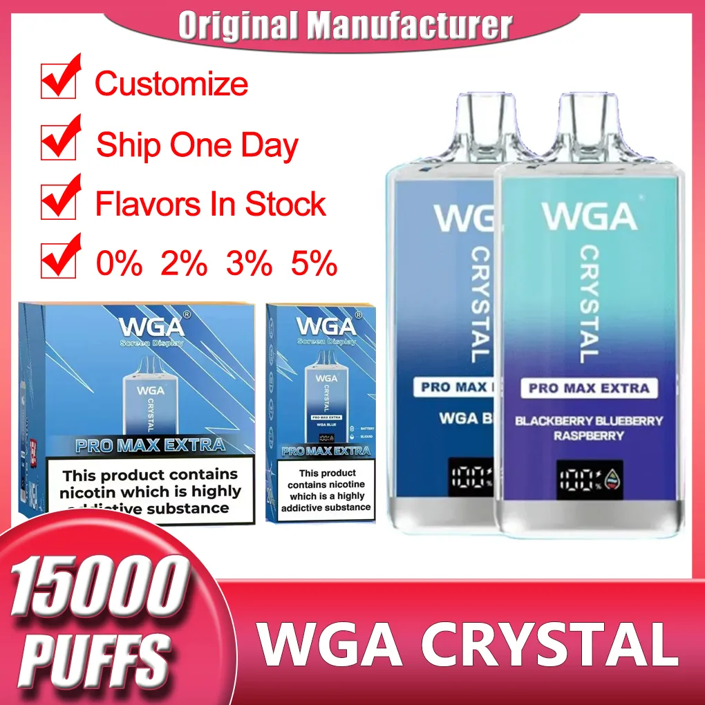 WGA Crystal Pro Max Extra 15000 затяжек Одноразовая ручка для вейпа 4K 15K Puff Bar 2% никотиновая электронная сигарета с предварительно заполненным никотином и экраном дисплея батареи Vapes Vaper