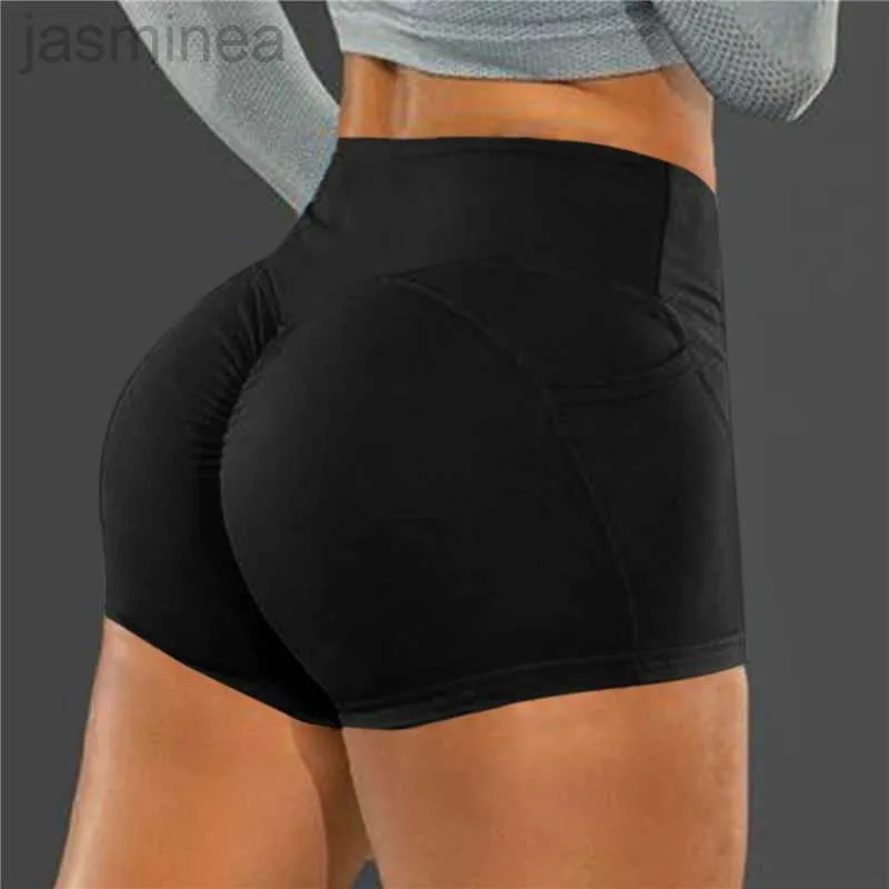 Shorts femininos cintura push esporte leggings bolsos de telefone treinamento yoga calças curtas ldd240312