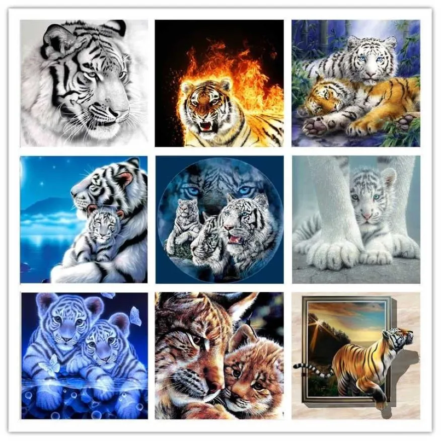 Diamond Målning 5D Tiger Full Diamond Mosaic Animal Cross-Stitch Modern Cartoon Embroidery Home Harts246i