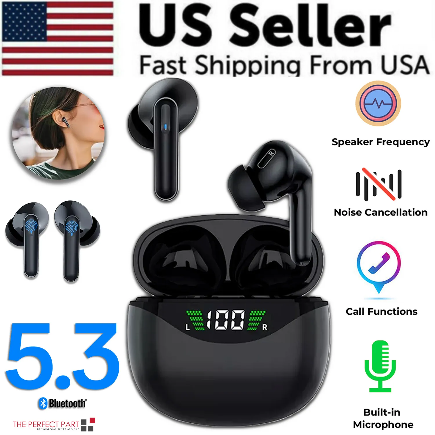 5.3 Wireless Noise Cancelling TWS Truck Wasserdichte Bluetooth-Kopfhörer Schlafen Sport Lässiges kabelloses Mikrofon In-Ear-Bluetooth-Ohrhörer für Mobiltelefone