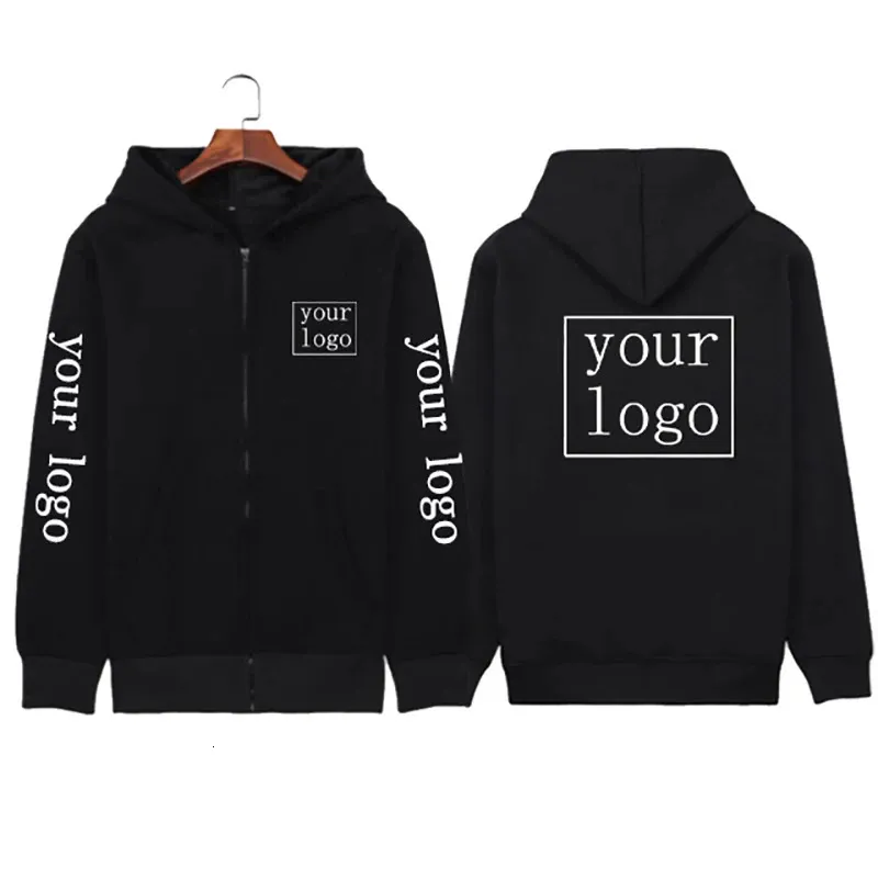 Ditt eget designmärke /bild anpassad zip up hoodie män kvinnor casual personliga tröjor text tryck diy dragkedja jackor 240219