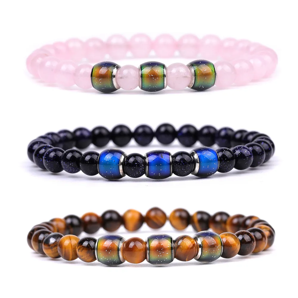 6mm Temperature Changes Color Mood Bead Stone Bracelet Stone Lava Black Onyx Beaded Gemstone Friendship Bracelets Women Fashion Jewelry