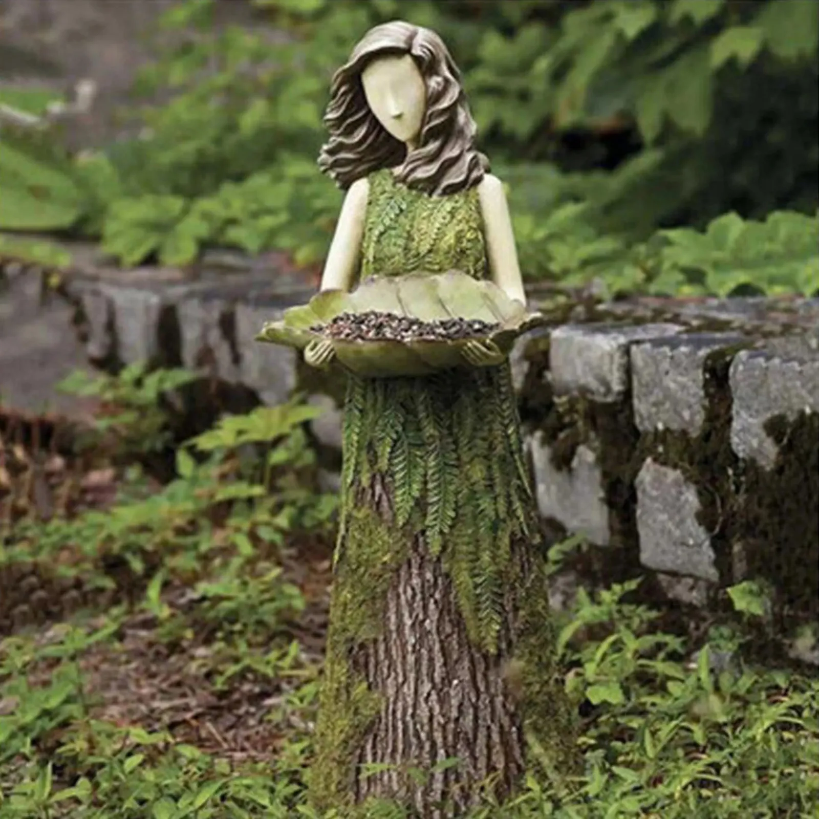 Fiaba Foresta Ragazza Mangiatoia per Uccelli Artefatto Statua Cortile Prato Decorazione Ornamenti in Resina Arredamento da Giardino Esterno 240229