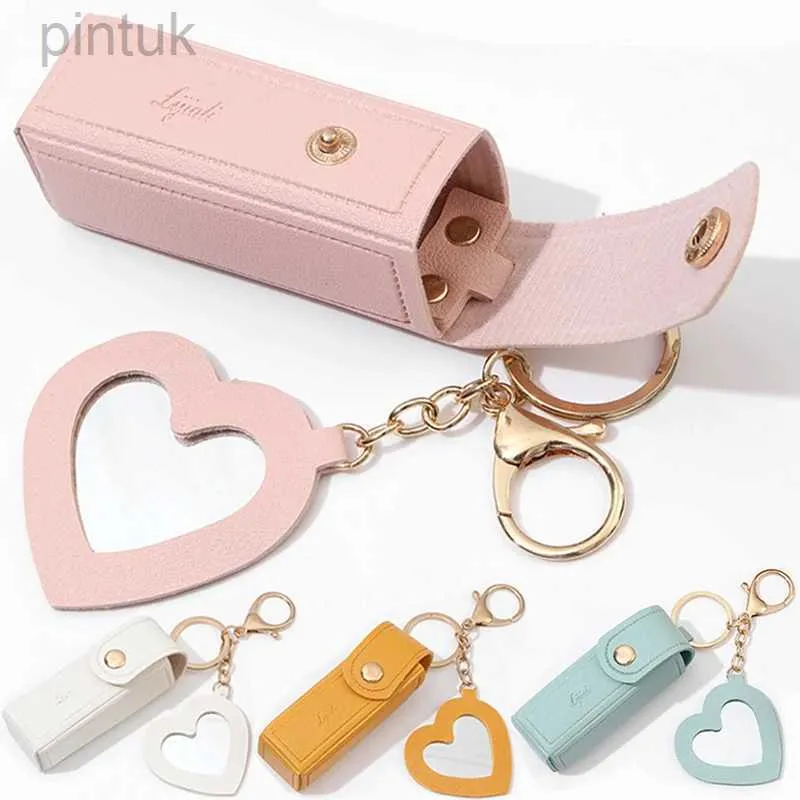 Keychains Lanyards Lipstick Bag With Small Case Mirror For Travel Mini Portable Makeup Lipstick Holder Keychain Fashion Lip Balm Keyring Gift Pouch ldd240312