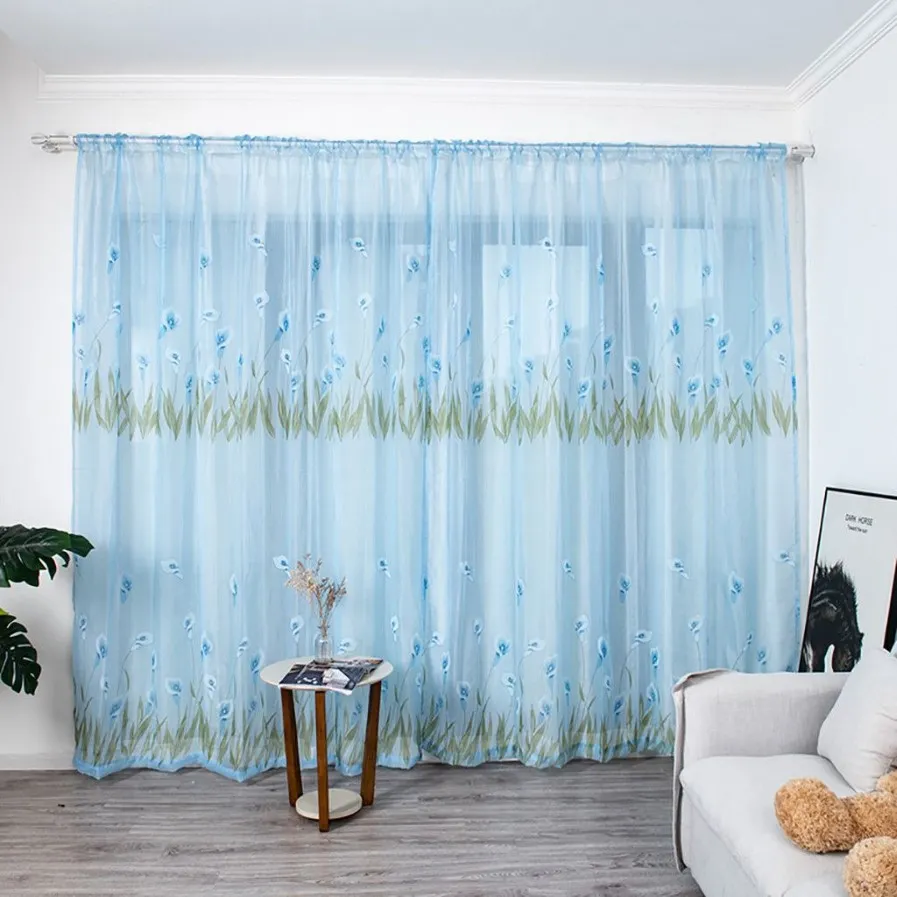 Multicolor Trumpet curtain Leaves Curtains Tulle Window Voile Drape Valance 1 Panel Fabric For Living Room Blackout Decoration#45268z