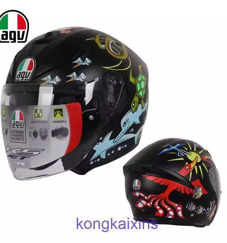 Italiensk AGV Motorcykel Dual Lens Half Helmet K5 Jet Composite Carbon Fiber Four Seasons Racing PB3Q