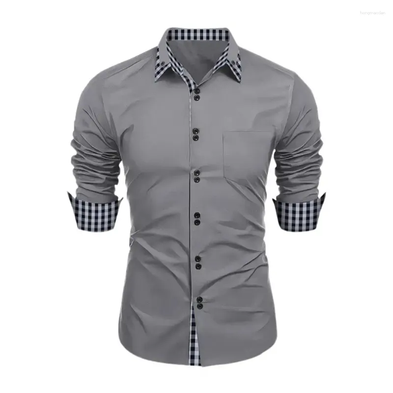 Chemises décontractées pour hommes, chemise de printemps, bloc de couleurs, imprimé à carreaux, simple boutonnage, coupe cintrée, manches longues, revers boutonné, rue