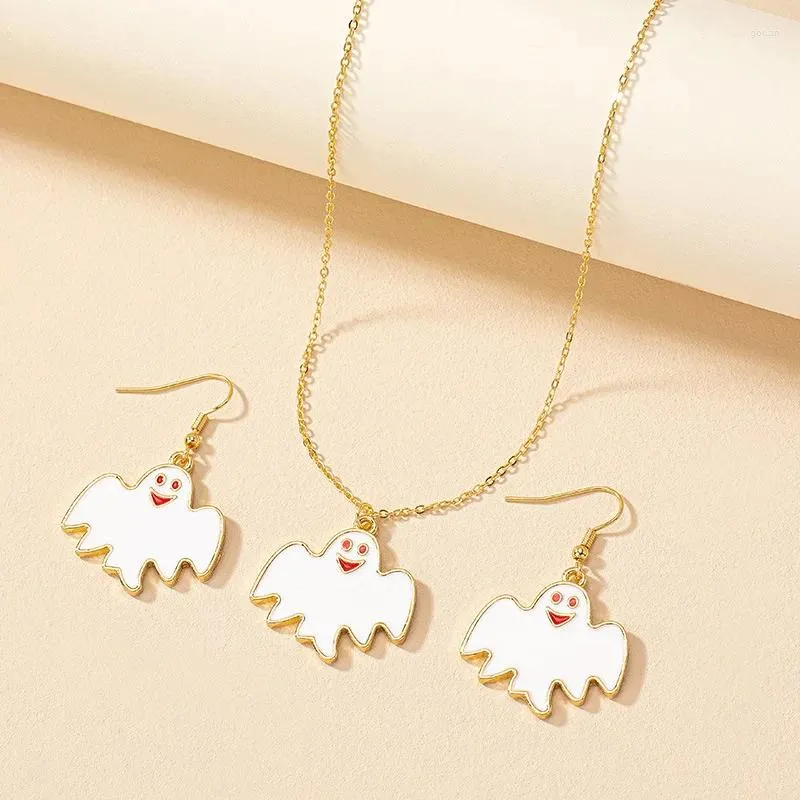 Necklace Earrings Set Cartoon Funny Halloween Women Fashion Retro Ghost Collarbone Chain Wholesale