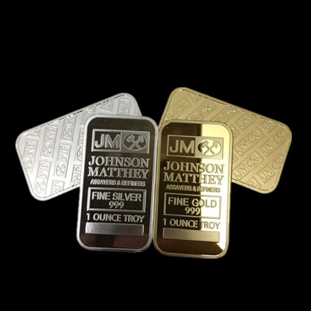 50 Stück nicht magnetisches amerikanisches Johnson Matthey-Abzeichen JM, eine Unze, 24 Karat echtes Gold, versilbertes Metall-Souvenirmünze mit unterschiedlichem ser220d