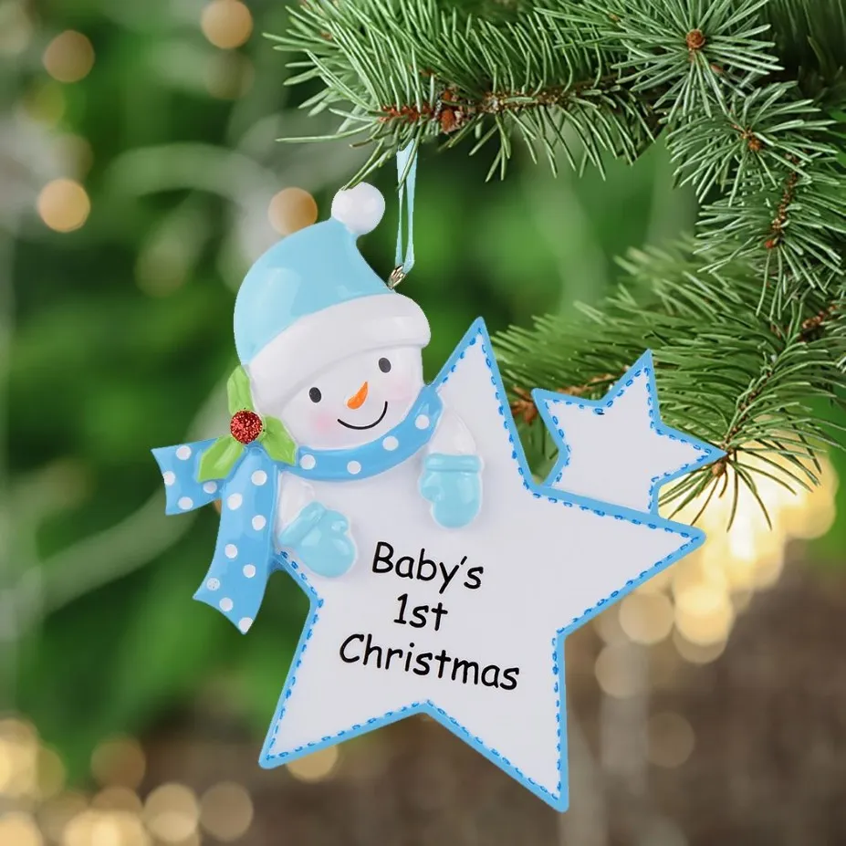 Maxora personlig baby första jul ornament blå pojke rosa tjej stjärna som hantverk souvenir för natal baby gåvor271v