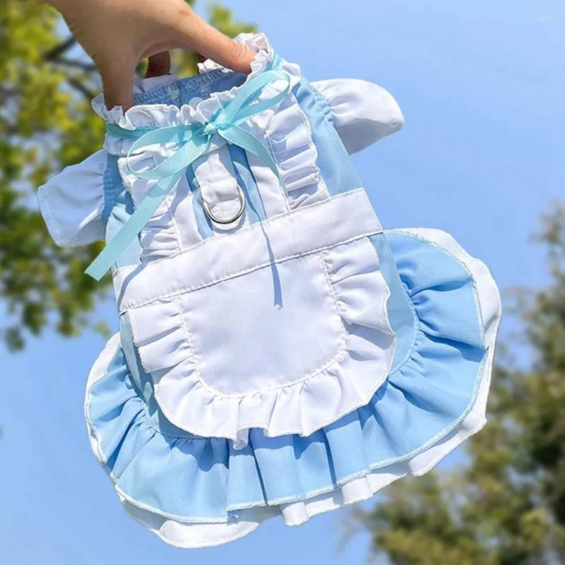 Dog Apparel Spring And Summer Walking Skirt Can Be Hung Traction Blue Pink Maid Outdoor Cute Dress Chihuahua Pet Clothing